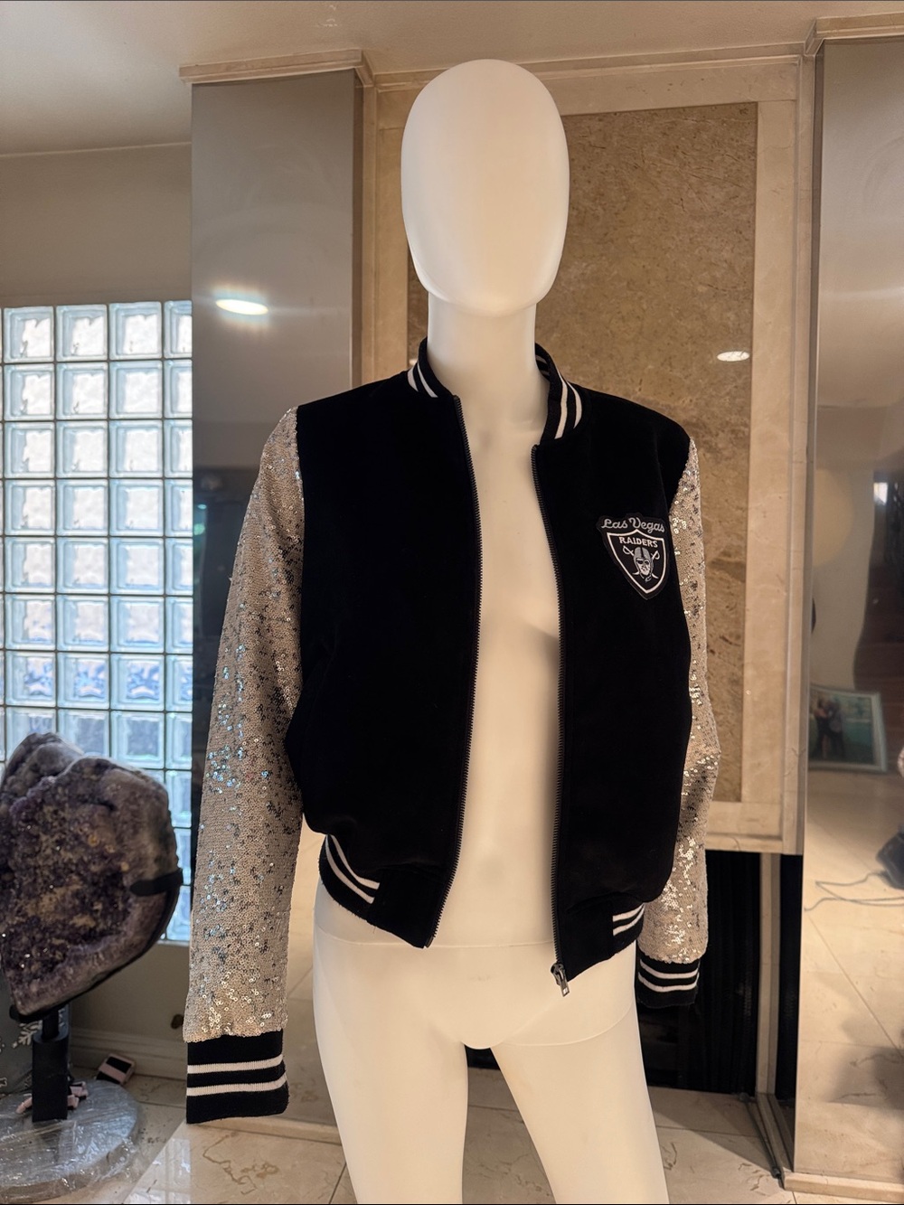 Raiders Sueded Sequin Varsity Jacket